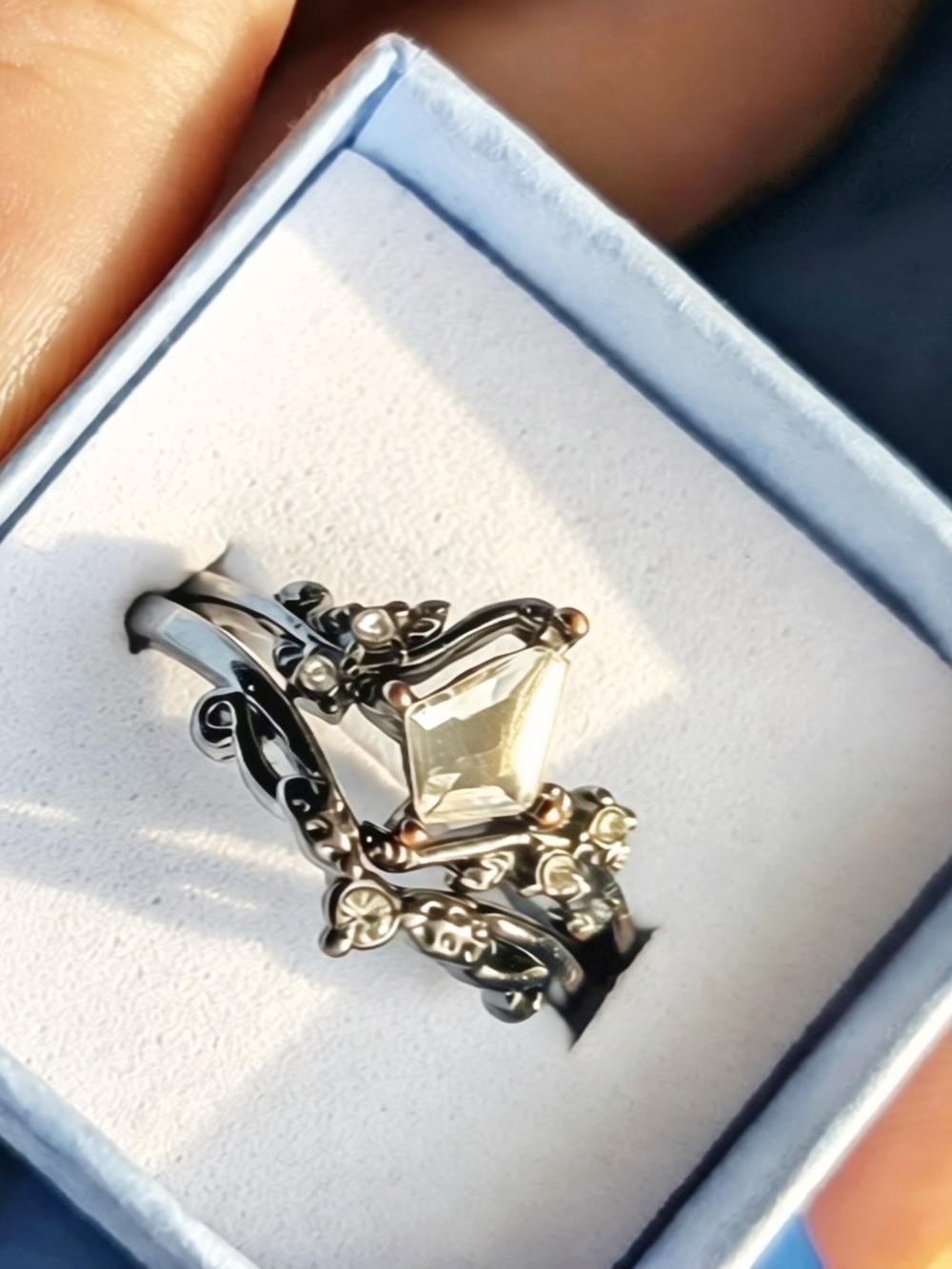 Handcrafted "Queen of Asgard" Moissanite Gothic Engagement Ring set